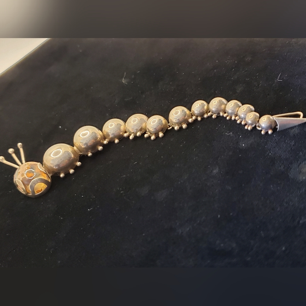 Reveriano Castillo Taxco Sterling Quartz Caterpillar Brooch Whimsical  6 inch - Picture 13 of 13